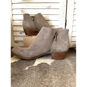 Lucky Brand Boots Womens 9.5 M Bayley 2 Ankle Booties Holes Zipper Brown Leather